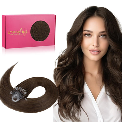 Echthaar Microring Extensions Schokoladenbraun 50g/55cm