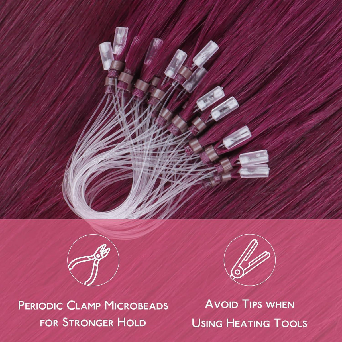 Echthaar Microring Extensions – Hellburgund 45cm