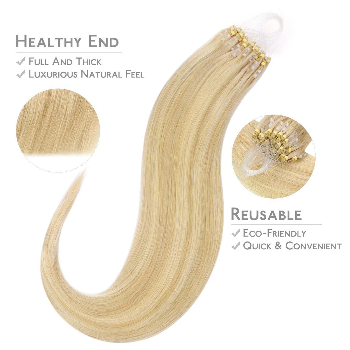 Echthaar Microring Extensions Hellblond Highlights 45cm