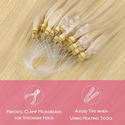 Echthaar Microring Extensions Hellblond Highlights 45cm