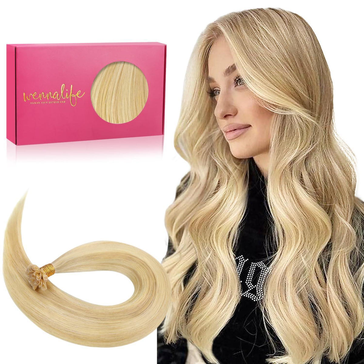 Echthaar Extensions Bonding Hellblond Highlights 45cm