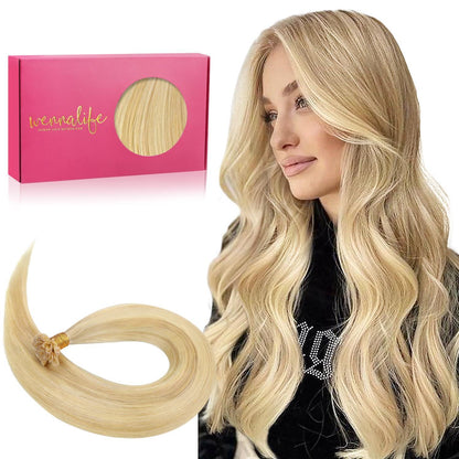 Echthaar Extensions Bonding Hellblond Highlights 45cm
