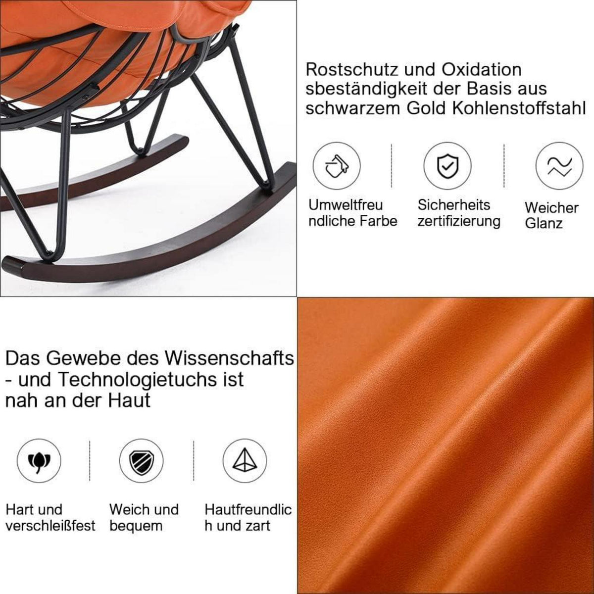 Moderner Schaukelsessel mit gepolstertem Sitz – Orange