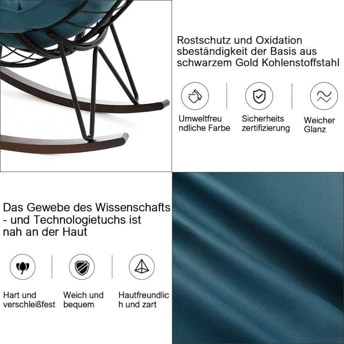 Moderner Schaukelsessel Blau – Bequemer Relaxsessel mit Metallgestell