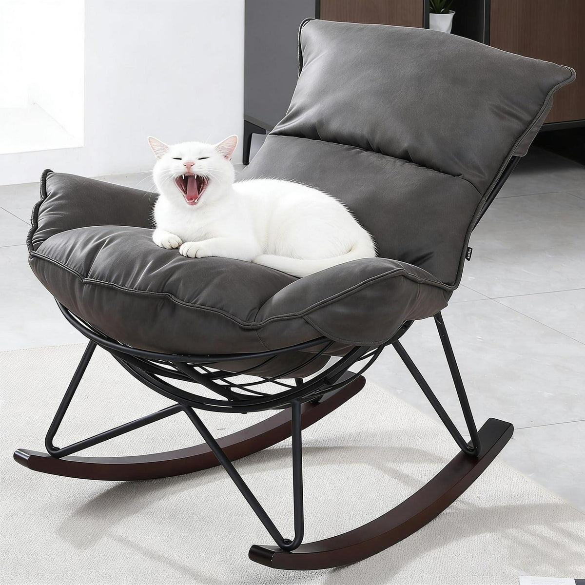Moderner Schaukelsessel Grau – Bequemer Relaxsessel mit Metallgestell