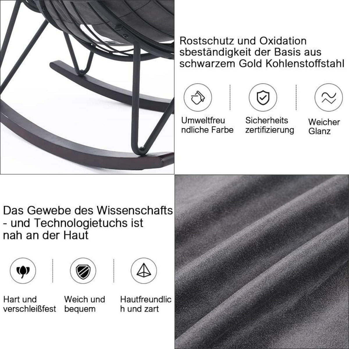 Moderner Schaukelsessel Grau – Bequemer Relaxsessel mit Metallgestell