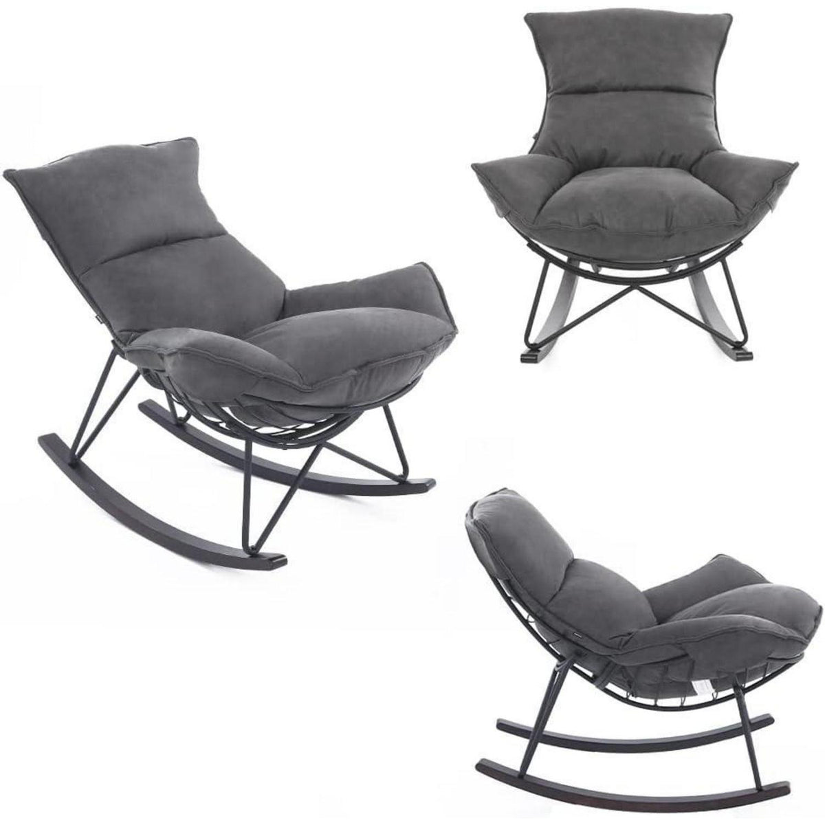 Moderner Schaukelsessel Grau – Bequemer Relaxsessel mit Metallgestell