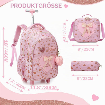 Schulranzen mit Rollen für Mädchen – Rosa Trolley Rucksack