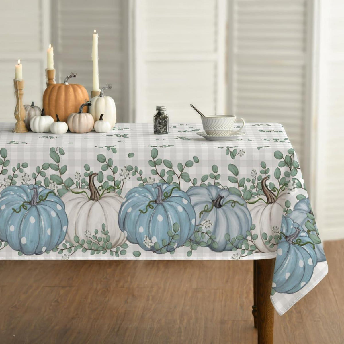 Büffelkarierte Blaue Herbst Tischdecke 140x160 cm Fleckschutz
