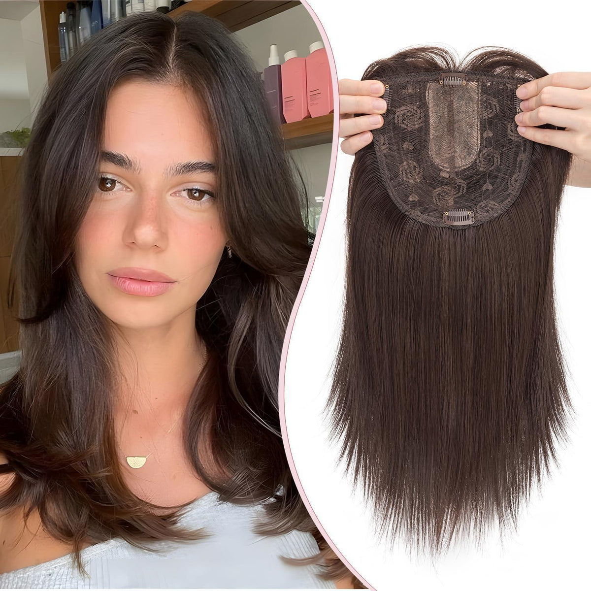 Haartopper Damen Auburn Braun, Clip-In Haarverlängerung 35cm