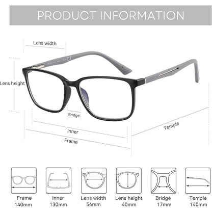 Blaulichtfilter Lesebrille Herren Eckig mit Dioptrien
