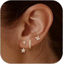 Ohrringe Set Silber 925 Damen Zirkonia Creolen 14 Karat vergoldet
