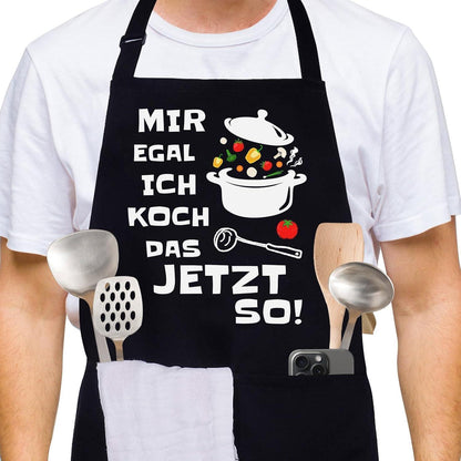 Kochschürze Baumwolle mit Taschen – Herren & Damen, Schwarz