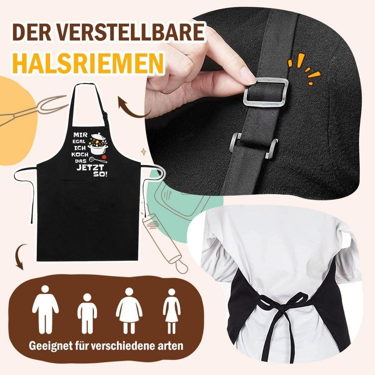 Kochschürze Baumwolle mit Taschen – Herren & Damen, Schwarz