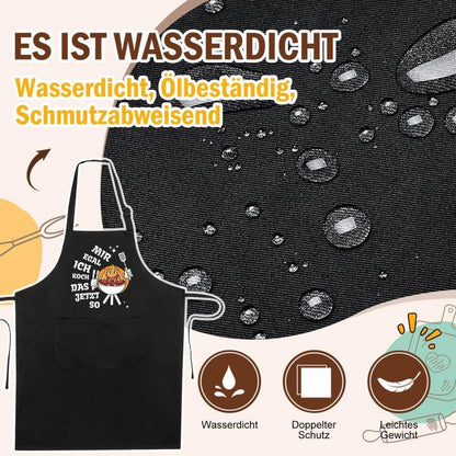 Kochschürze Baumwolle mit Taschen – Schwarz, Verstellbar