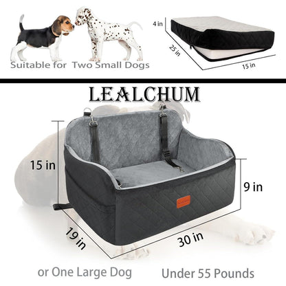 Hundeautositz mit Leine & Taschen – Komfortabel & Sicher (Schwarz/Grau, L)