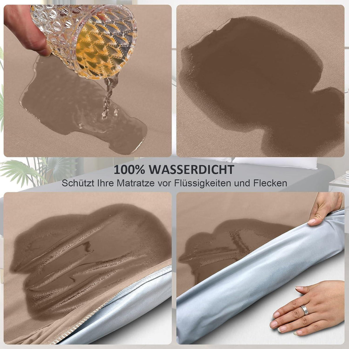 Wasserdichter Matratzenschoner 160x200cm Beige, Atmungsaktiv & Nässeschutz