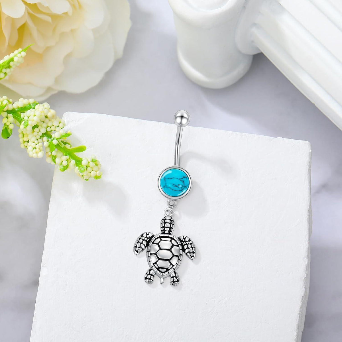 Bauchnabelring Schildkröte 925 Sterling Silber mit Türkis