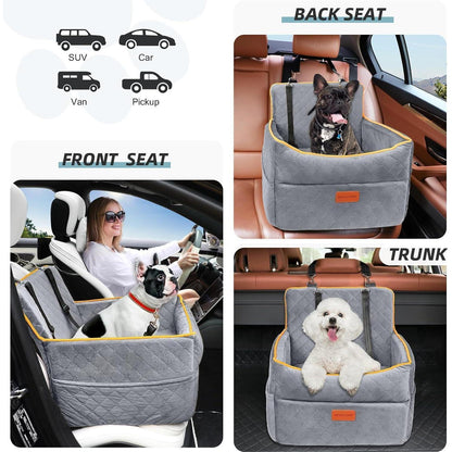 Hunde Autositz mit Leine & Taschen – Grau, Komfort & Sicherheit