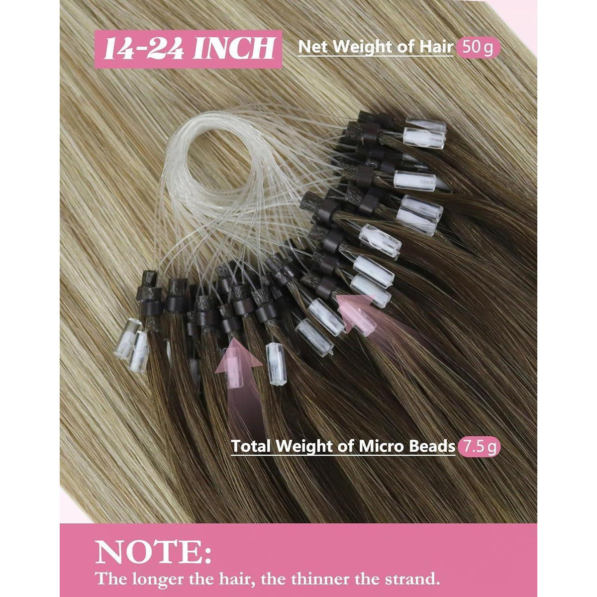 Echthaar Microring Extensions Braun Balayage Blond 55cm