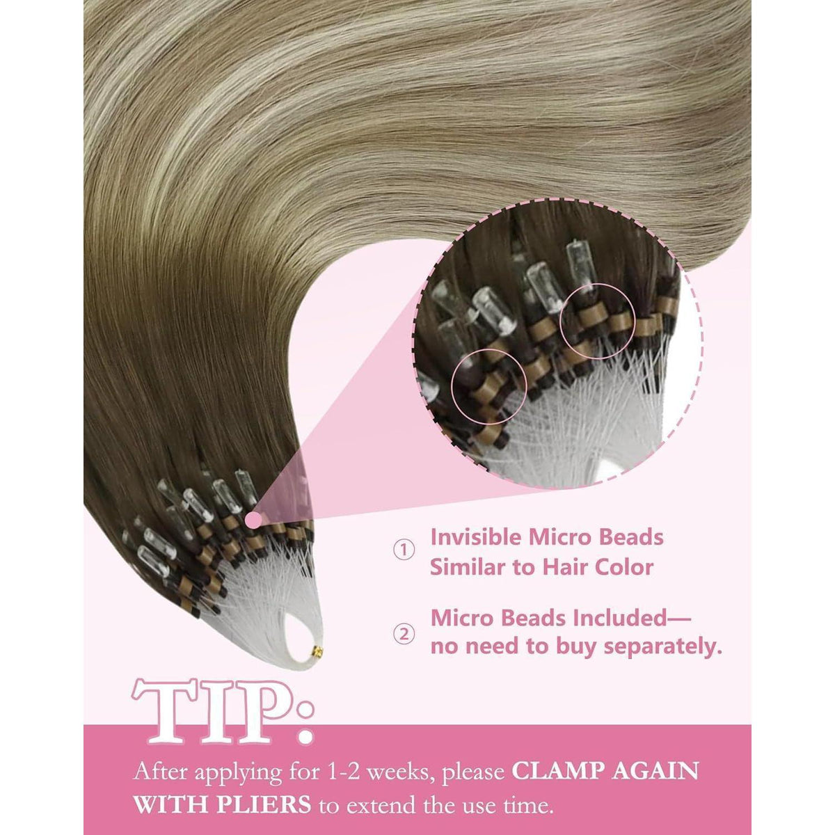 Echthaar Microring Extensions Braun Balayage Blond 55cm