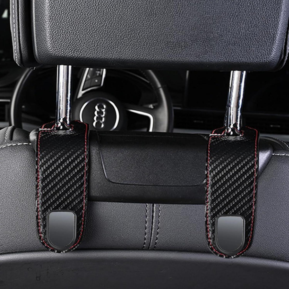 2x Auto Haken für Handtasche & Kopfstütze –, Schwarz in Lederoptik
