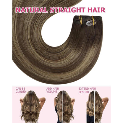 Clip-in Echthaar Extensions Ombre Braun 50cm