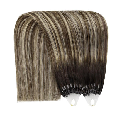 Echthaar Microring Extensions Ombre Dunkelbraun-Blond 45cm