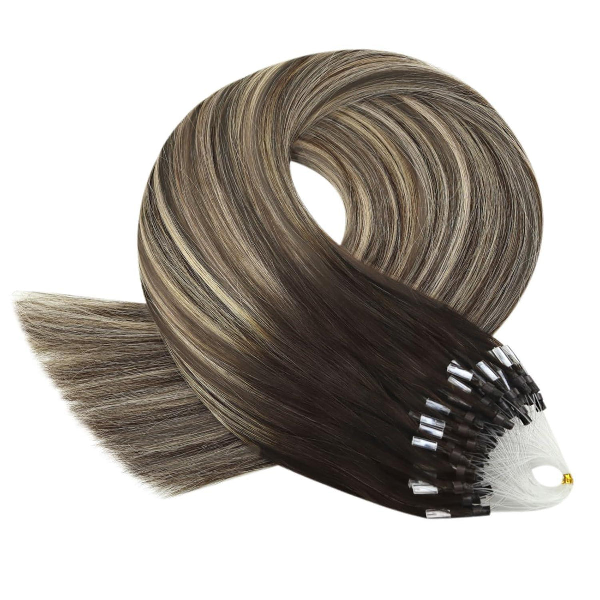 Echthaar Microring Extensions Ombre Dunkelbraun-Blond 45cm