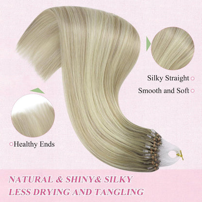 Echthaar Microring Extensions Ombre Aschblond Platinblond 60cm