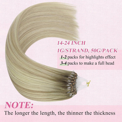 Echthaar Microring Extensions Ombre Aschblond Platinblond 60cm