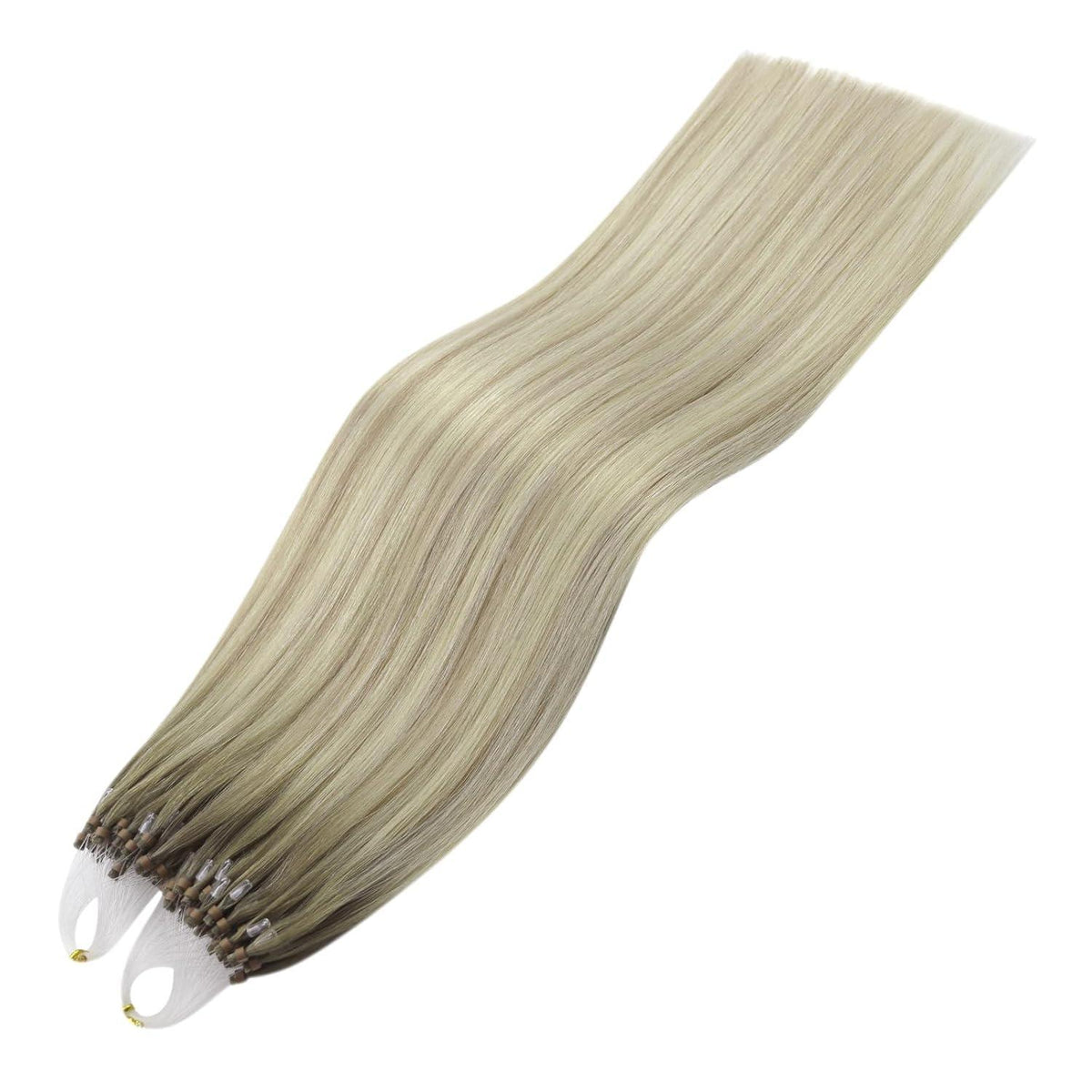 Echthaar Microring Extensions Ombre Aschblond Platinblond 60cm