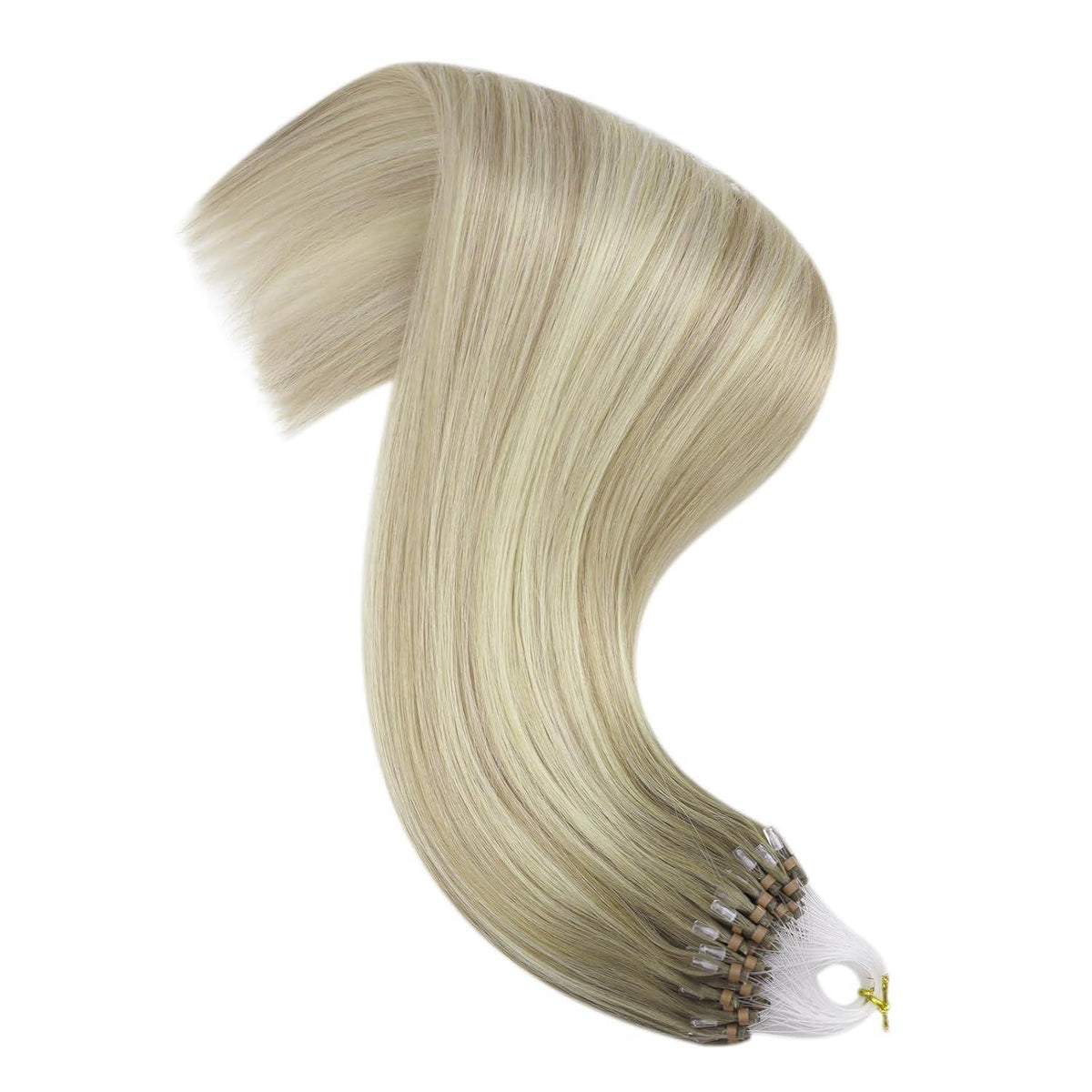 Echthaar Microring Extensions Ombre Aschblond Platinblond 60cm