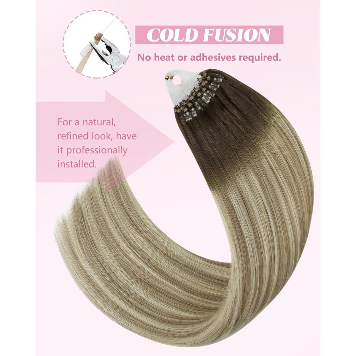 Echthaar Microring Extensions Braun Balayage Blond 50cm