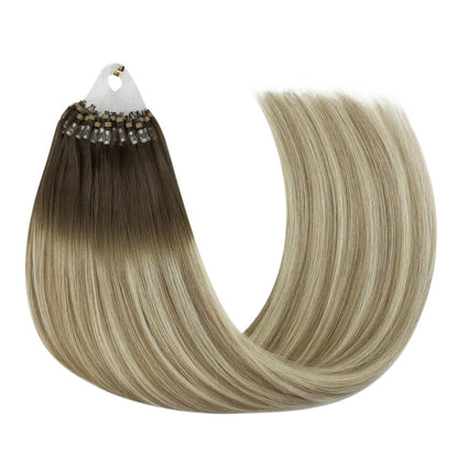 Echthaar Microring Extensions Braun Balayage Blond 45cm