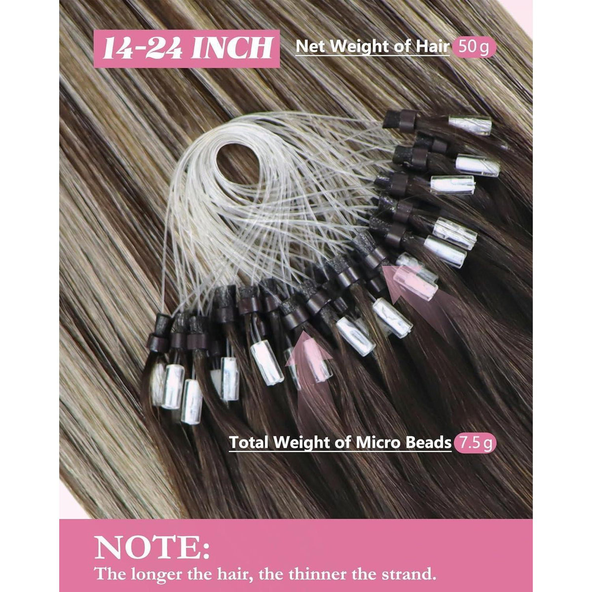 Echthaar Microring Extensions Ombre Dunkelbraun Blond 50cm