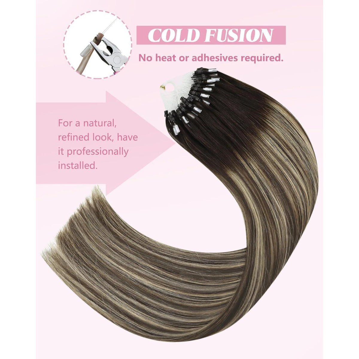 Echthaar Microring Extensions Ombre Dunkelbraun Blond 50cm