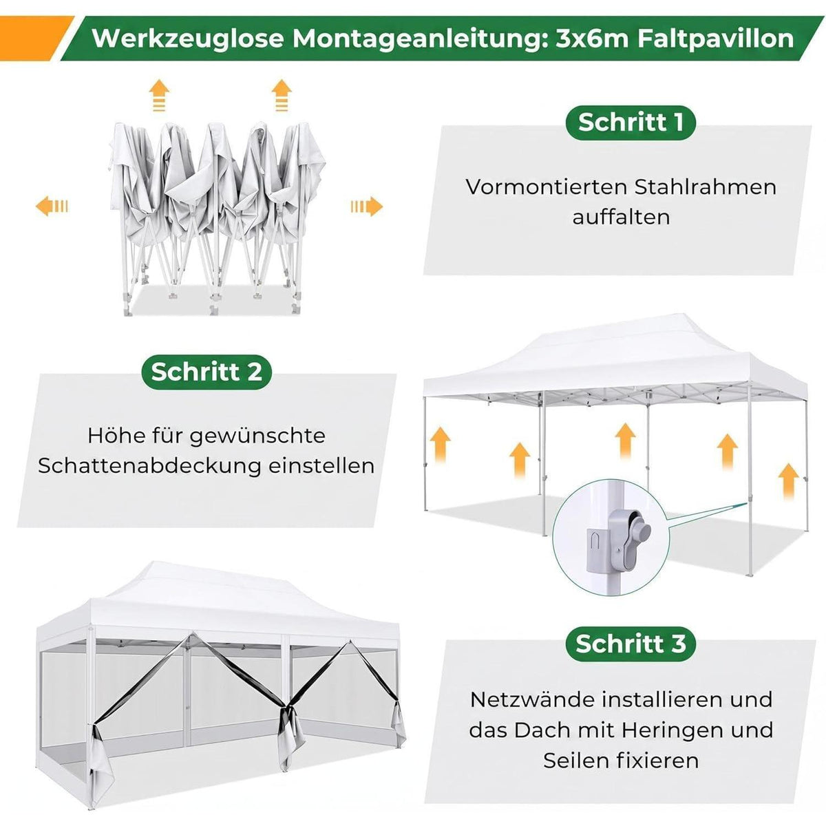Faltpavillon 3x6m – Wasserdicht, Stabil & Mit Seitenwänden