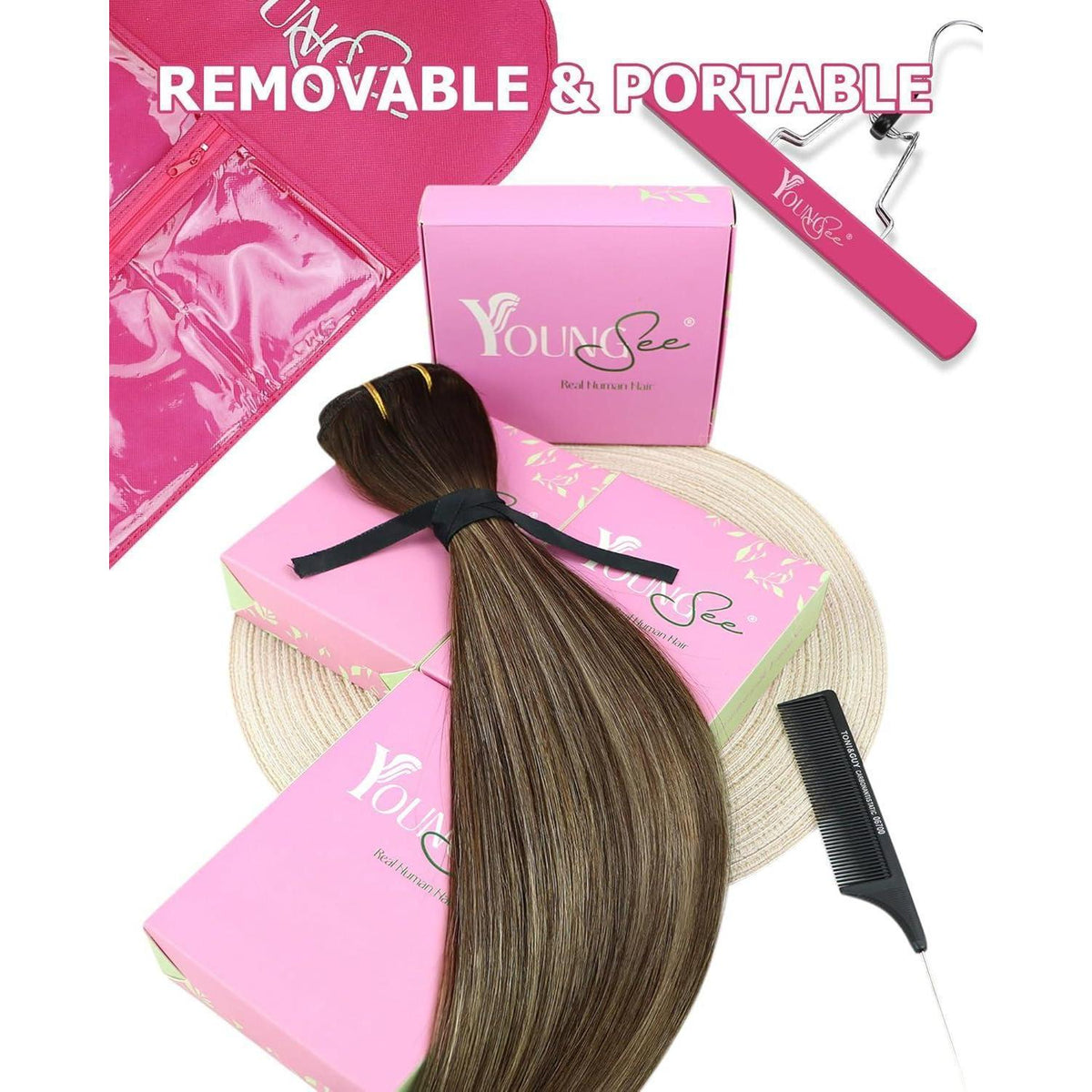 Clip-in Echthaar Extensions Ombre Blond Braun 45cm