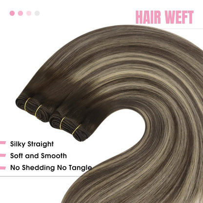 Echthaar Tressen Ombre Braun Aschblond 45cm Weft Extensions