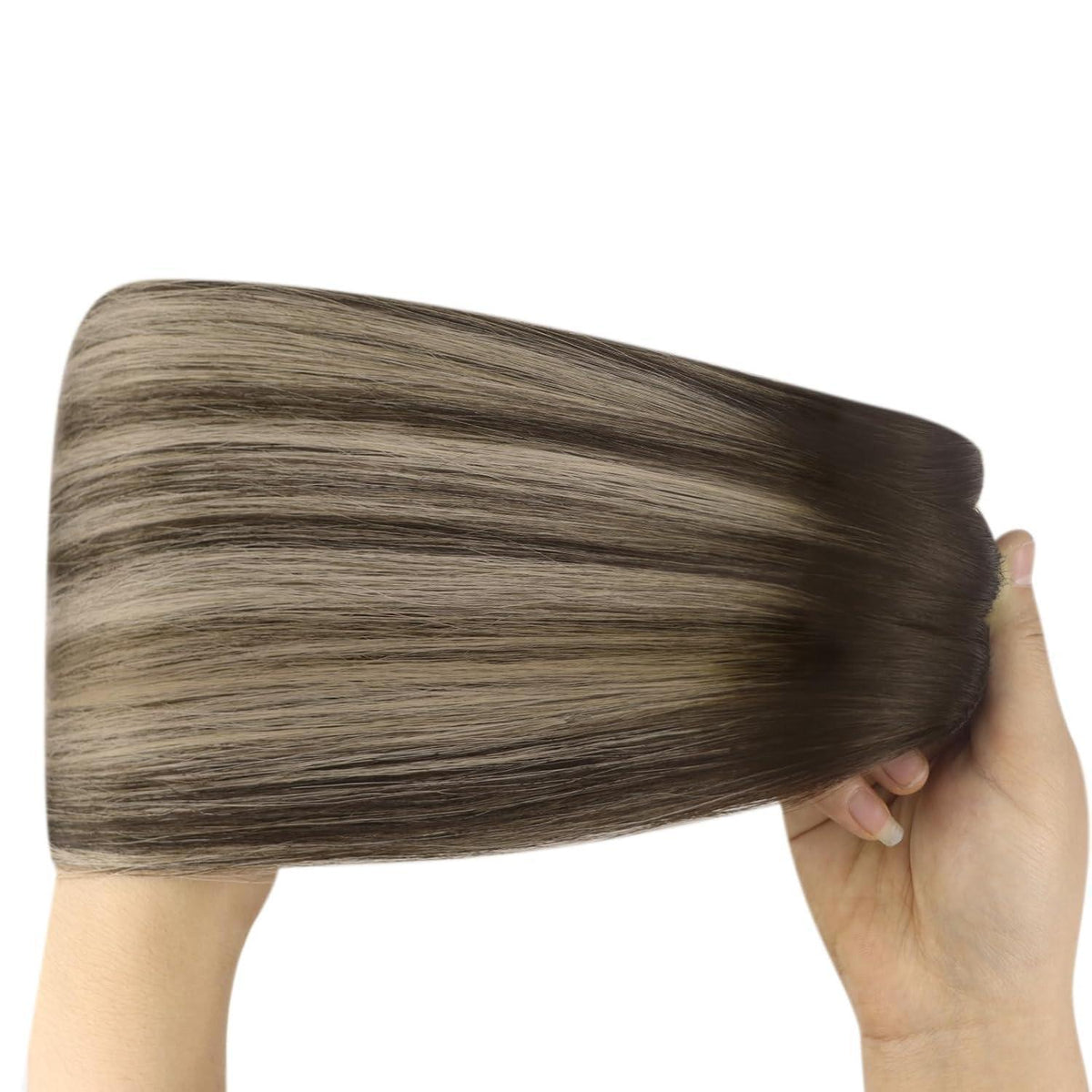 Echthaar Tressen Ombre Braun Aschblond 45cm Weft Extensions