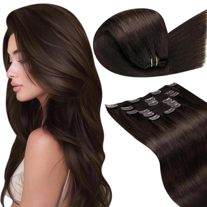 Dunkelbraune Echthaar Clip Extensions - 45cm, 7-tlg.