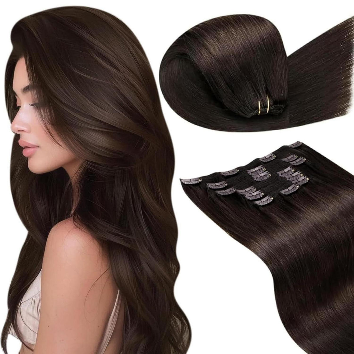 Echthaar Clip-in Extensions Dunkelbraun 40cm - 120g
