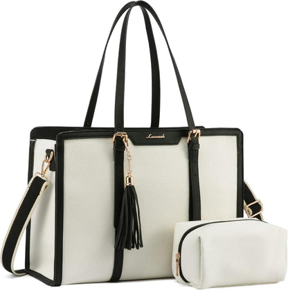Laptop Handtasche Damen 15,6 Zoll Canvas Schultertasche Schwarz