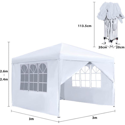 3x3m Faltpavillon Wasserdicht mit Seitenteilen & Fenstern