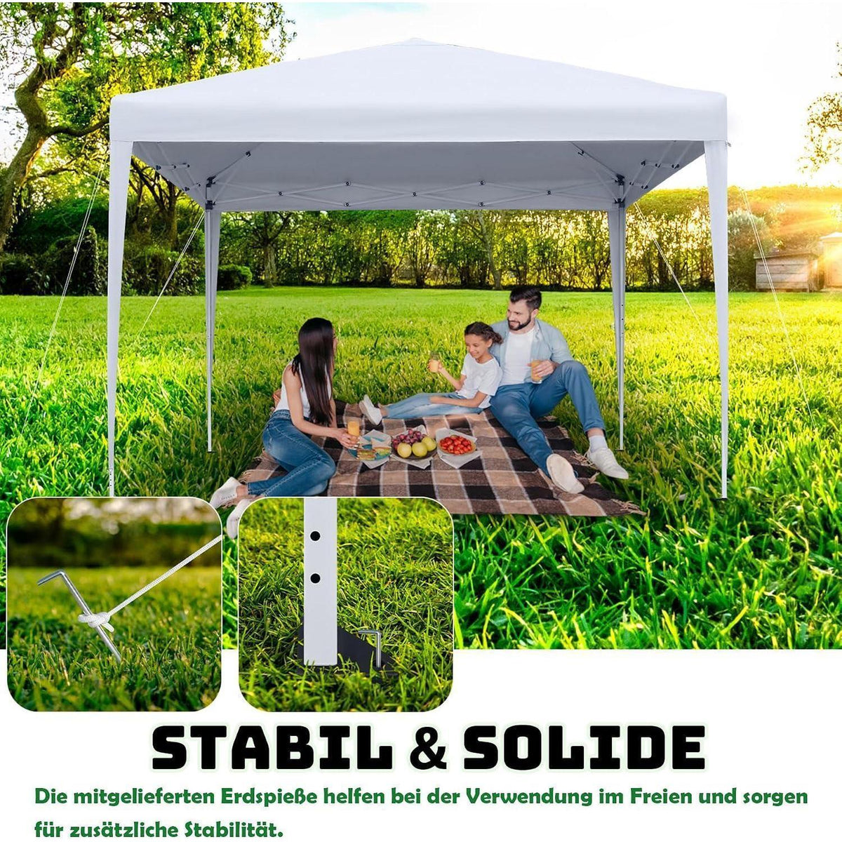 3x3m Faltpavillon Wasserdicht mit Seitenteilen & Fenstern