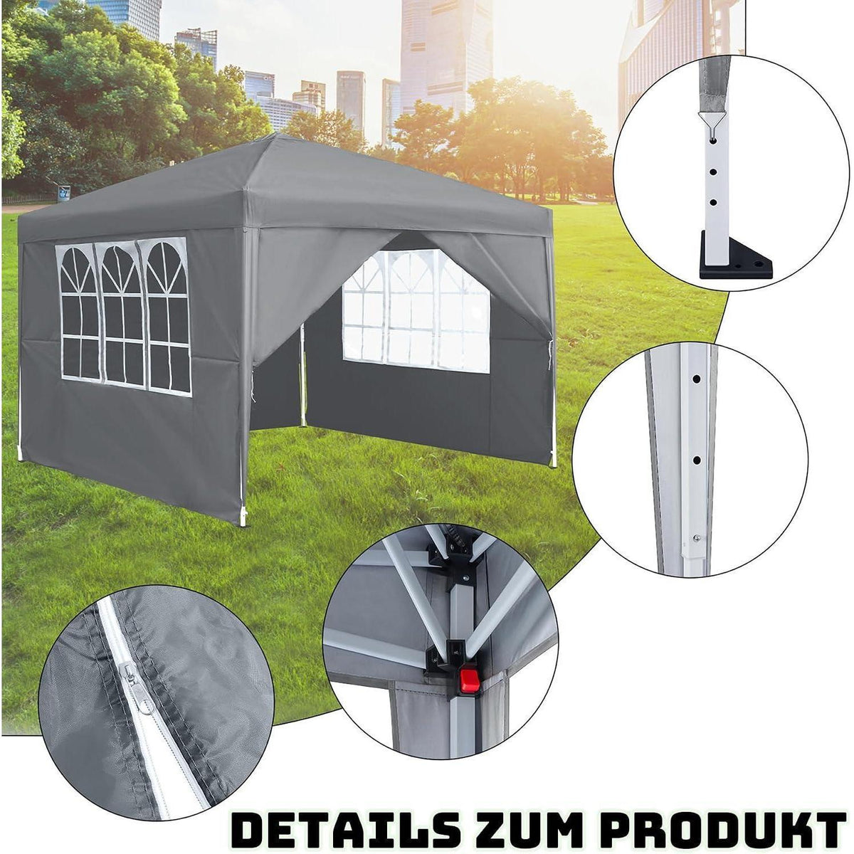 3x3m Faltpavillon wasserdicht mit Seitenteilen & Fenstern