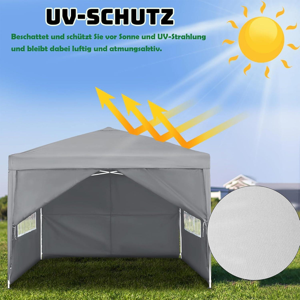 3x3m Faltpavillon wasserdicht mit Seitenteilen & Fenstern