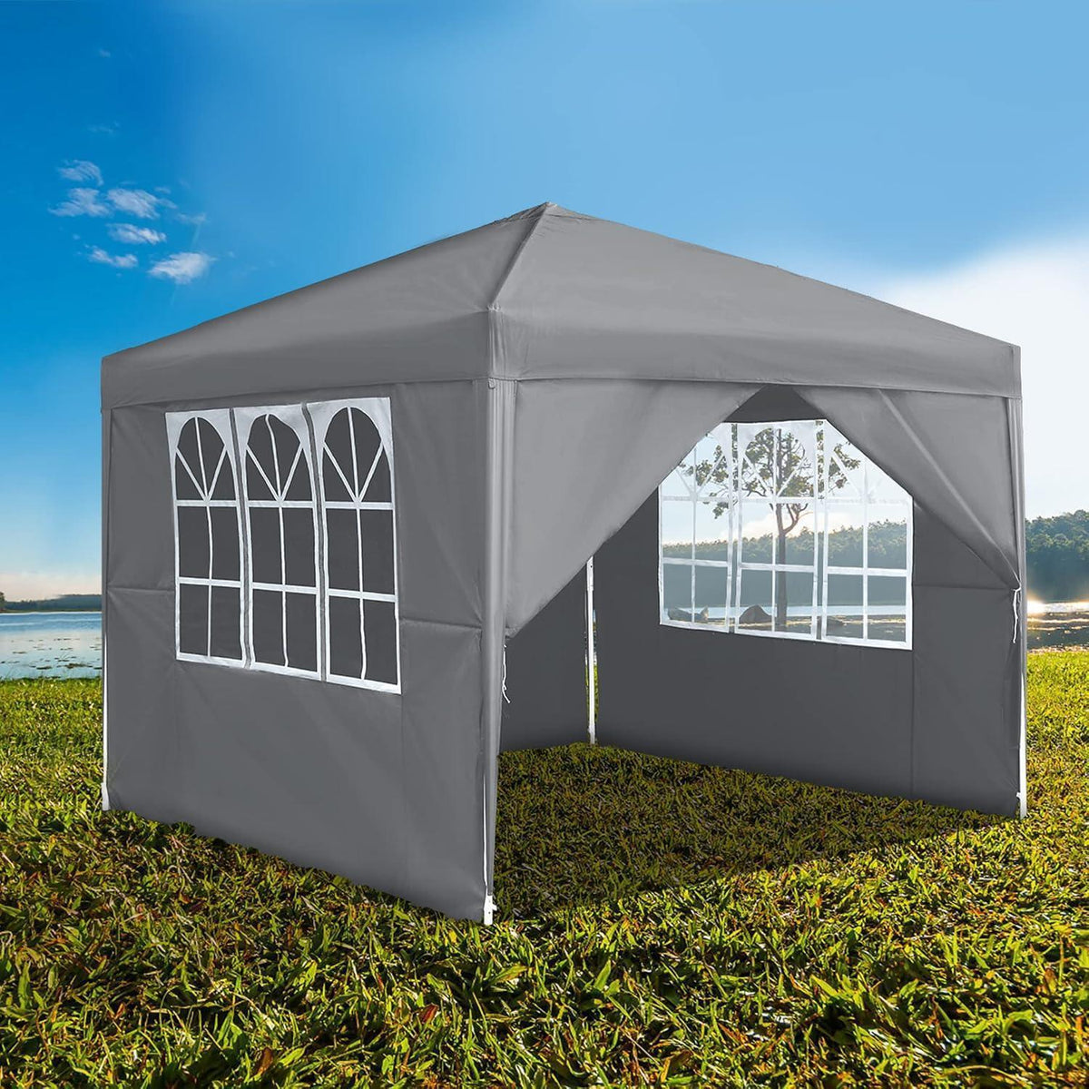 3x3m Faltpavillon wasserdicht mit Seitenteilen & Fenstern