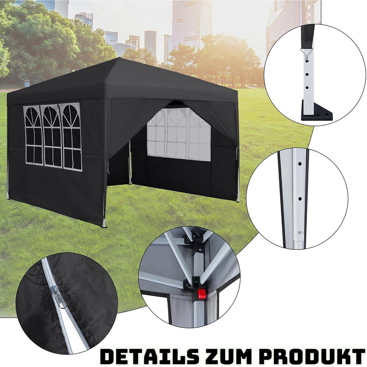 3x3m Faltpavillon wasserdicht mit 4 Seitenteilen & Fenstern